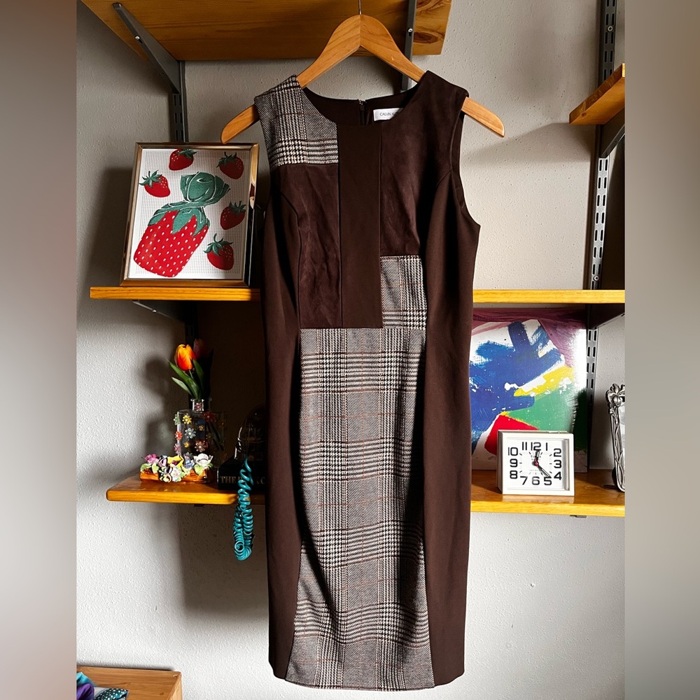 Calvin Klein Plaid Patchwork Sheath Dress Size 2